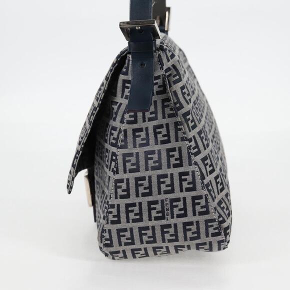 FENDI Zucchino Canvas Mamma Baguette Shoulder Bag Navy Silver - Picture 4 of 14